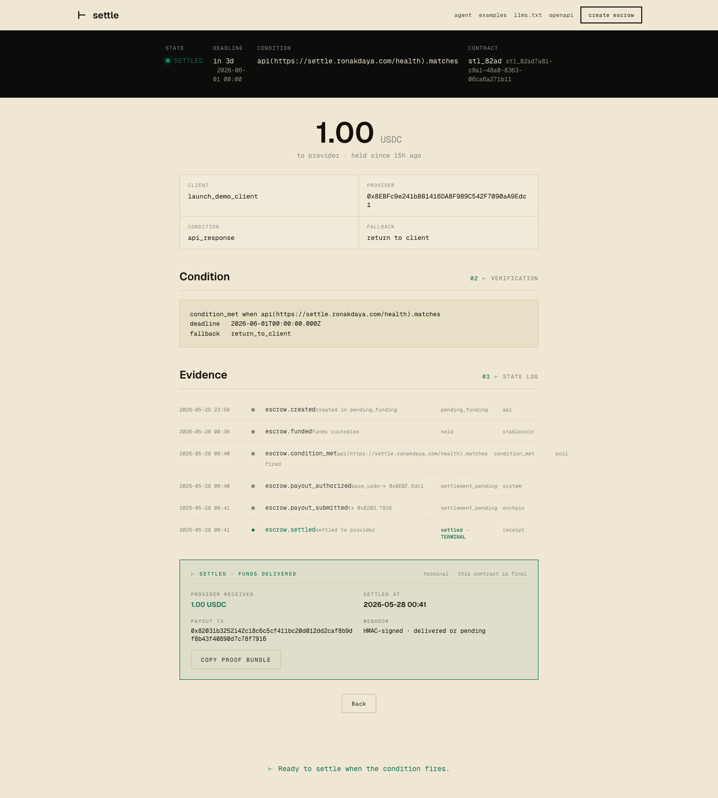 settled contract detail page
